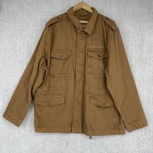 Levi's Field Jacket Men XXL Brown Canvas Military Utility Coat Epaulets Cotton
